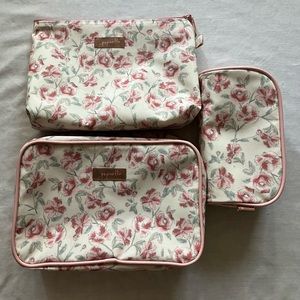 3 Piece Papinelle Rose Travel Toiletries Cosmetic Makeup Bags